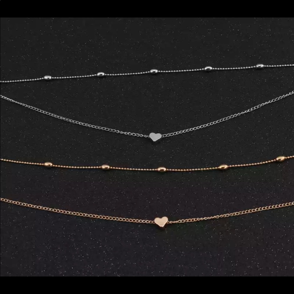 New Simple Style Double Layer Silver Gold Color Beads Love Heart Necklaces - Picture 7 of 10